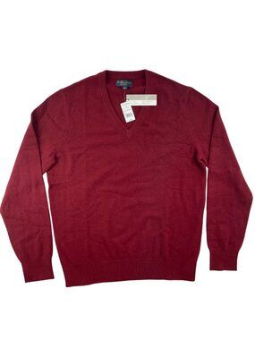 Brooks Brothers Red V-Neck 3-Ply Cashmere Sweater Men's Large New With Tags